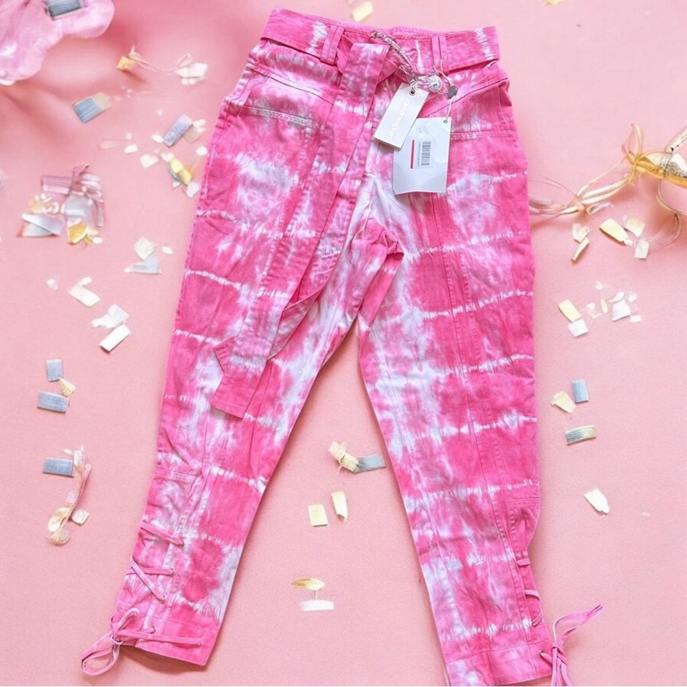 Love Shack Fancy Pink Tie-Dye Pants with Belt